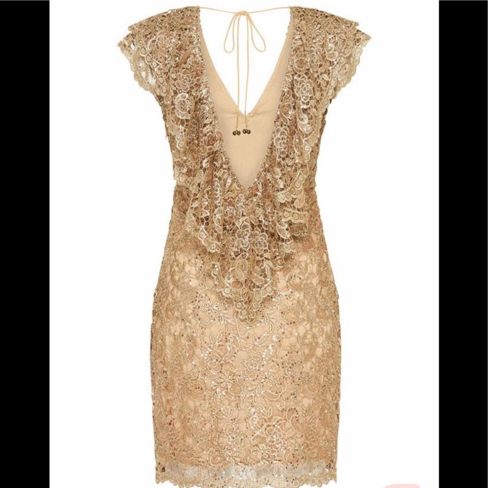 SPELL & THE GYPSY COLLECTIVE NINA SHIFT MINI DRESS GOLD LACE AND SEQUINS - Picture 6 of 16